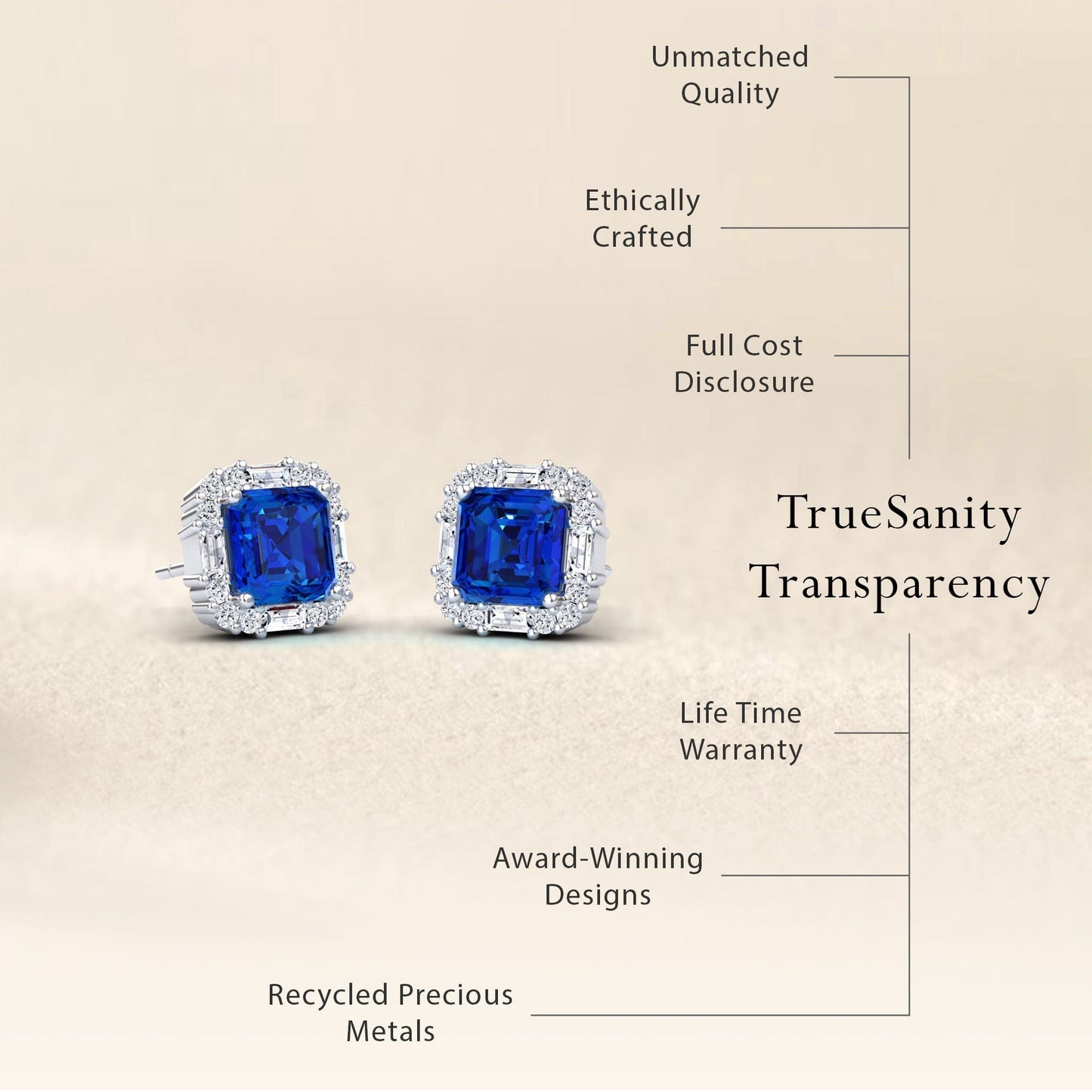 Lab Grown Blue Sapphire & Diamond Halo Stud Earrings - Elisa