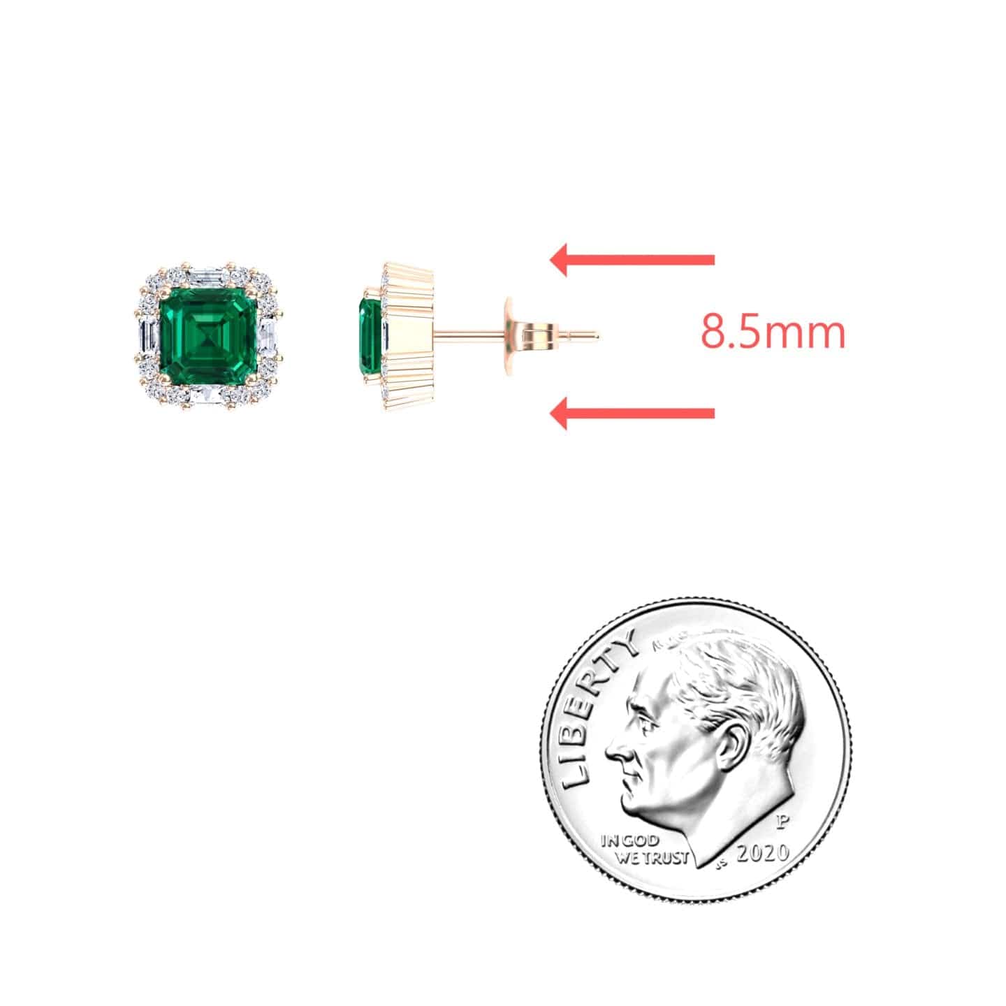 Lab Grown Emerald & Diamond Halo Stud Earrings - Elisa