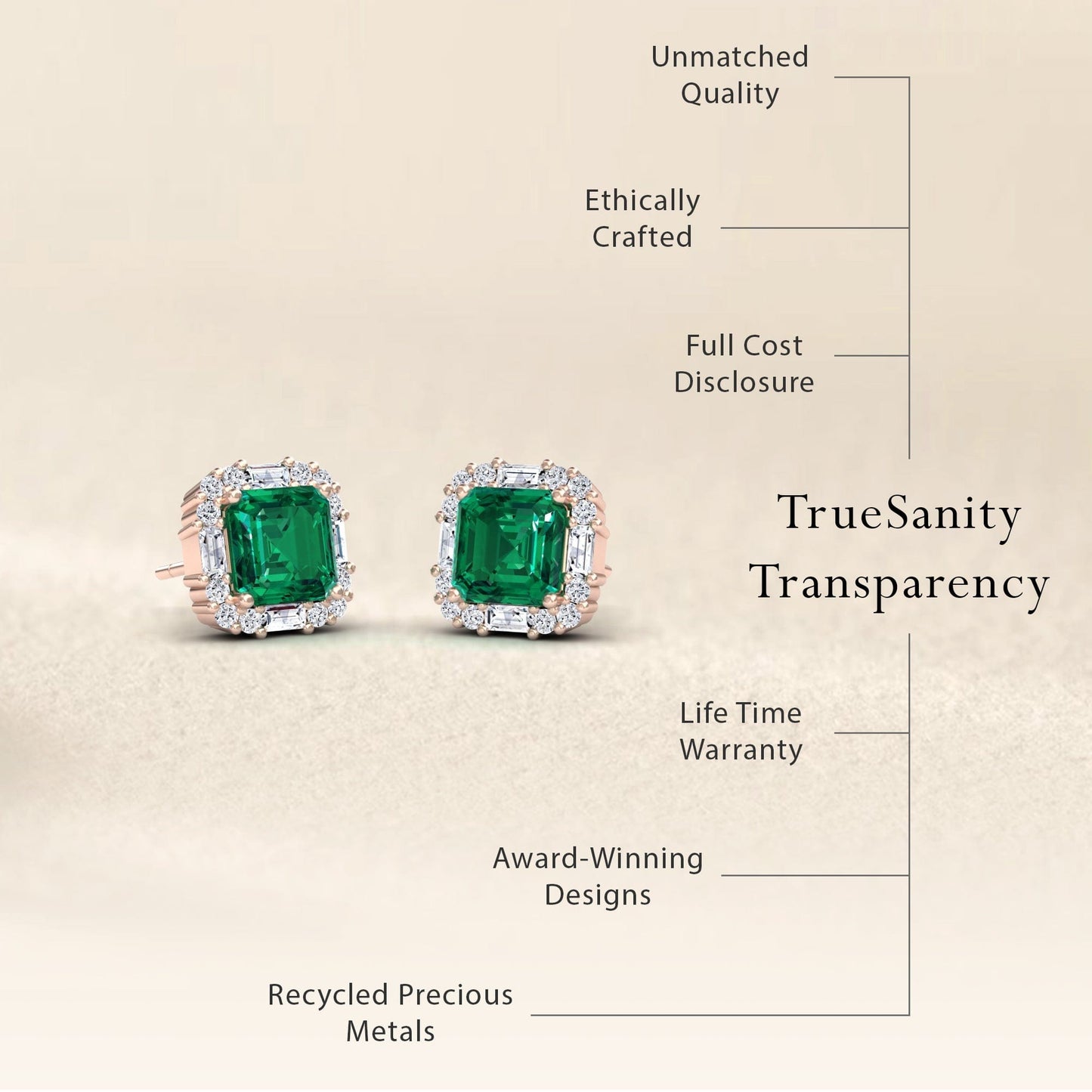 Lab Grown Emerald & Diamond Halo Stud Earrings - Elisa