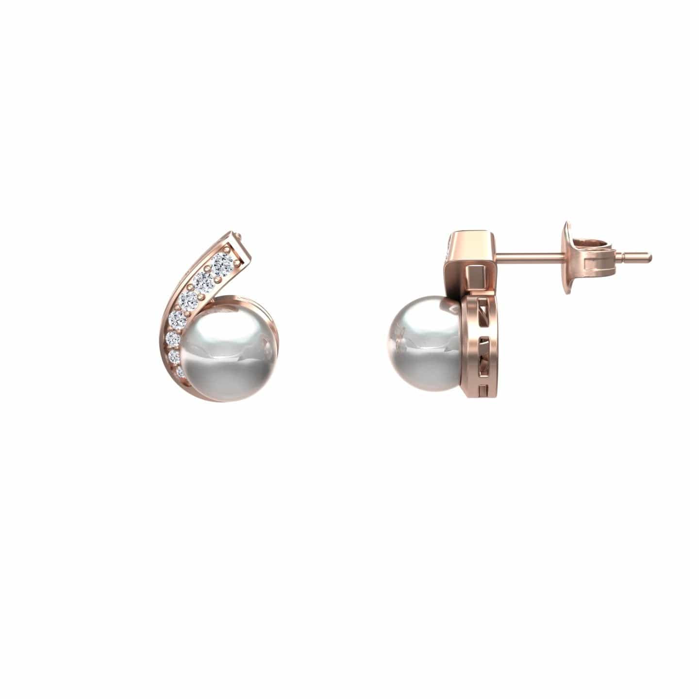 White Akoya Pearl & Diamond Curve Stud Earrings - Tiana