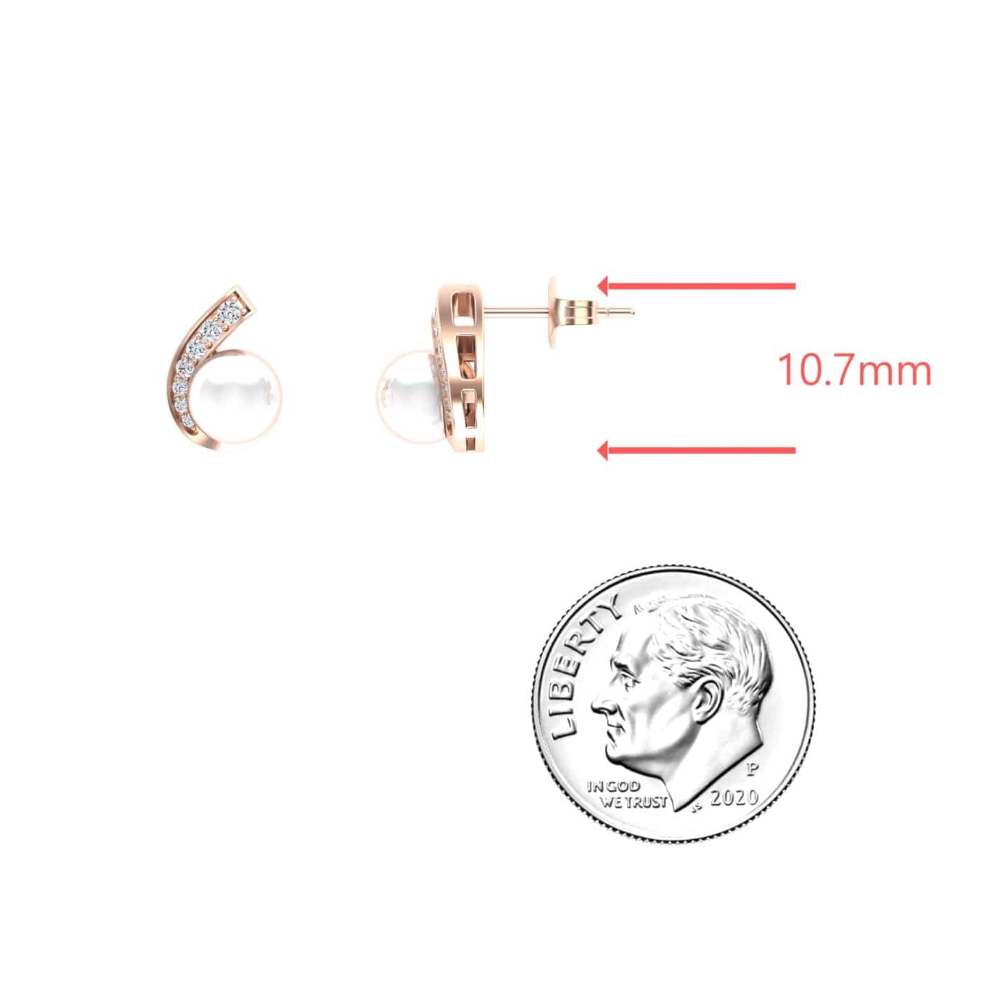 White Akoya Pearl & Diamond Curve Stud Earrings - Tiana
