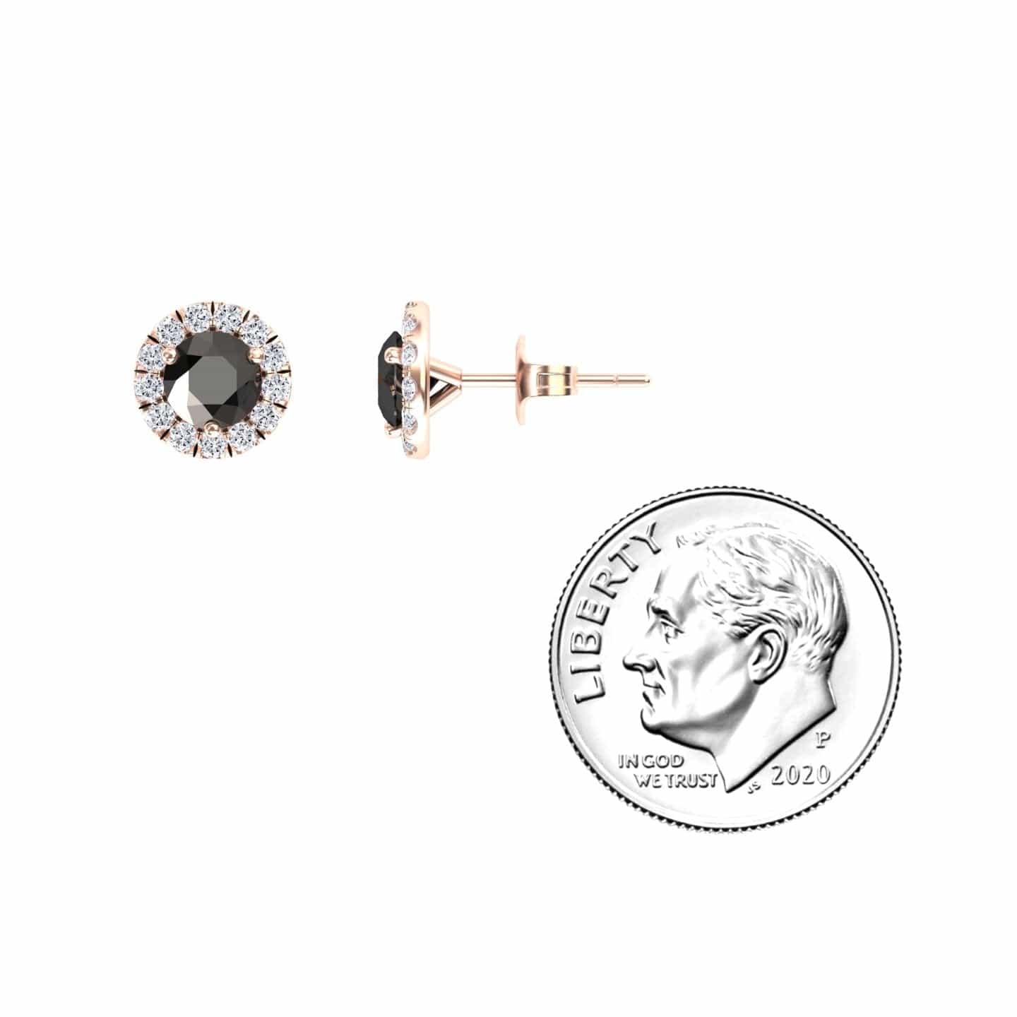Black & White Diamond Halo Stud Earrings - Elena