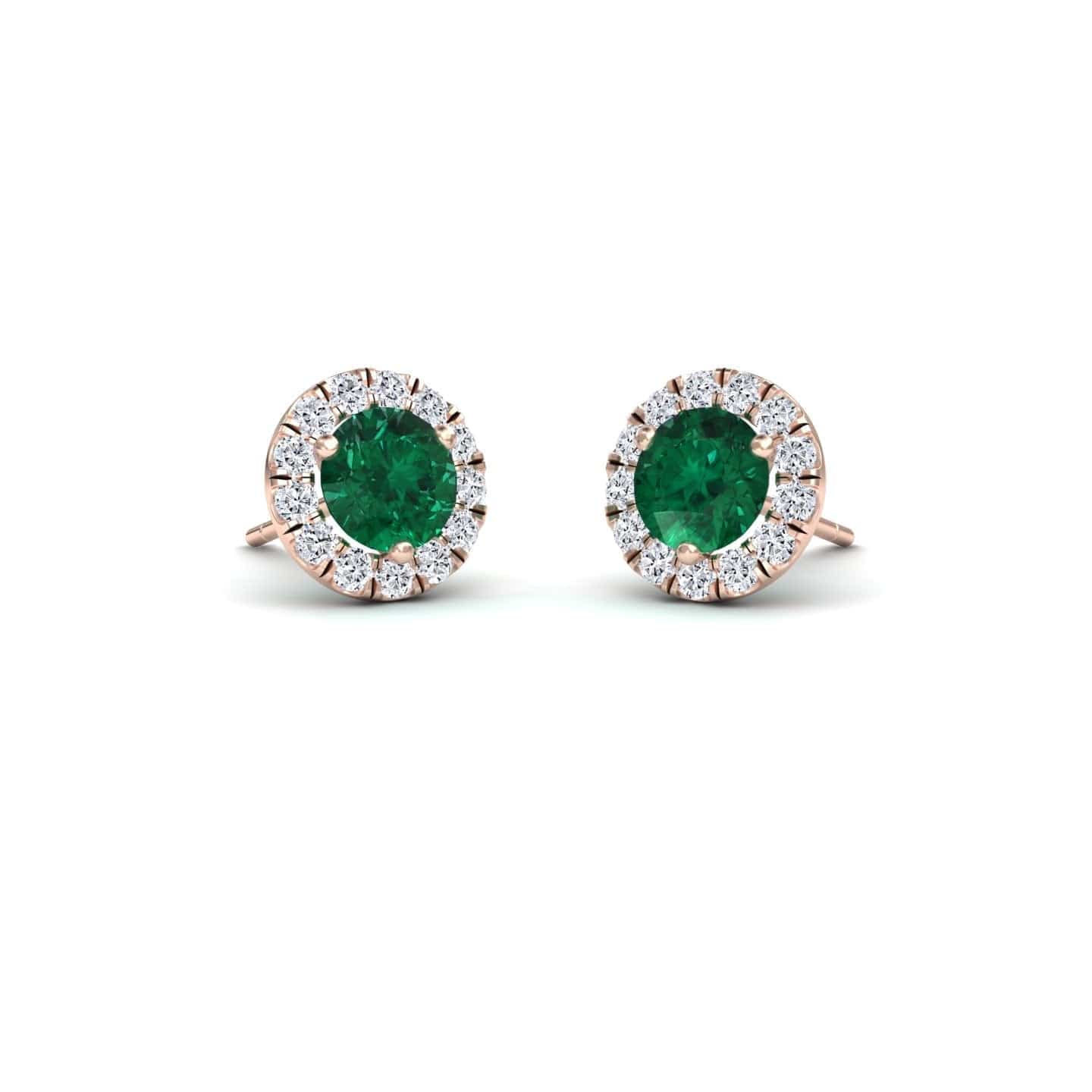 Emerald & Diamond Halo Stud Earrings - Elena