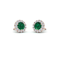 Emerald & Diamond Halo Stud Earrings - Elena
