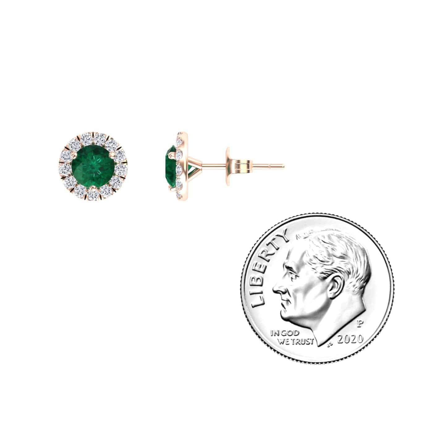 Emerald & Diamond Halo Stud Earrings - Elena