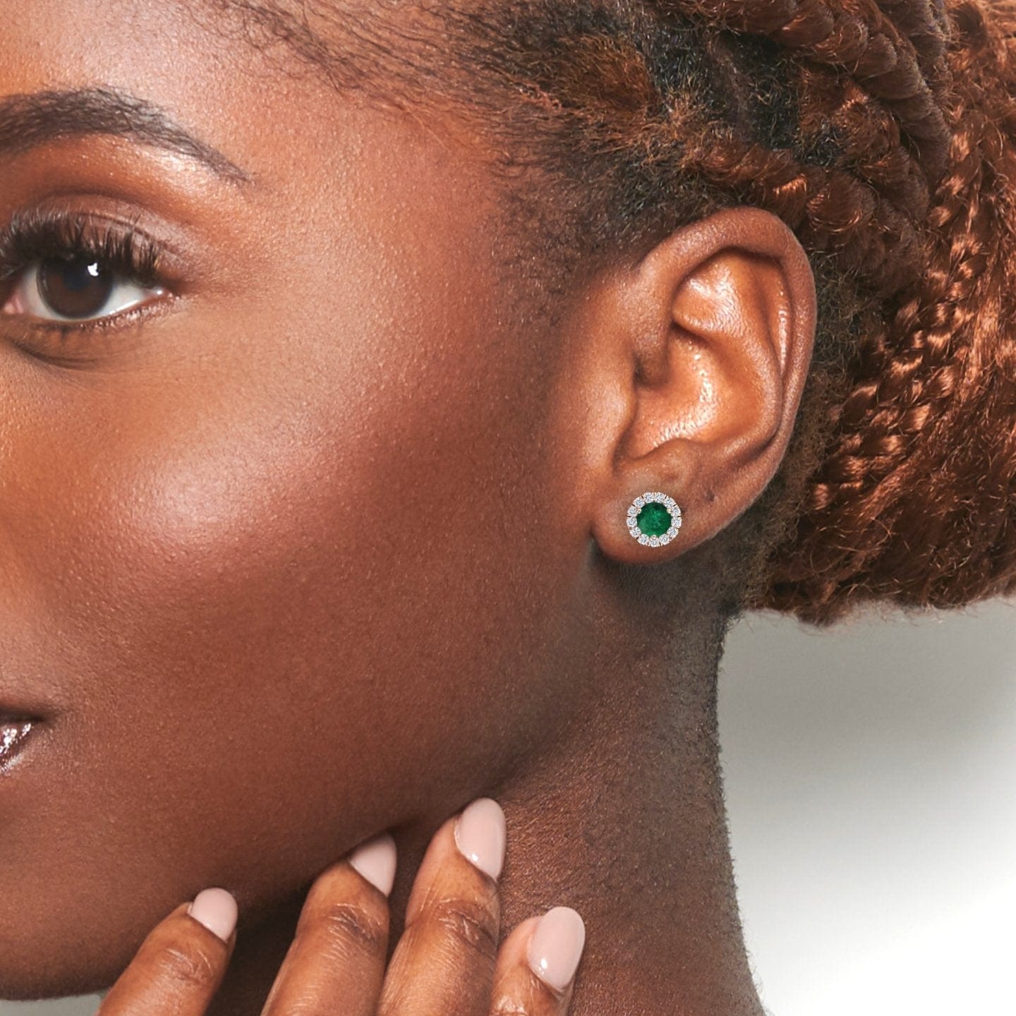 Emerald & Diamond Halo Stud Earrings - Elena