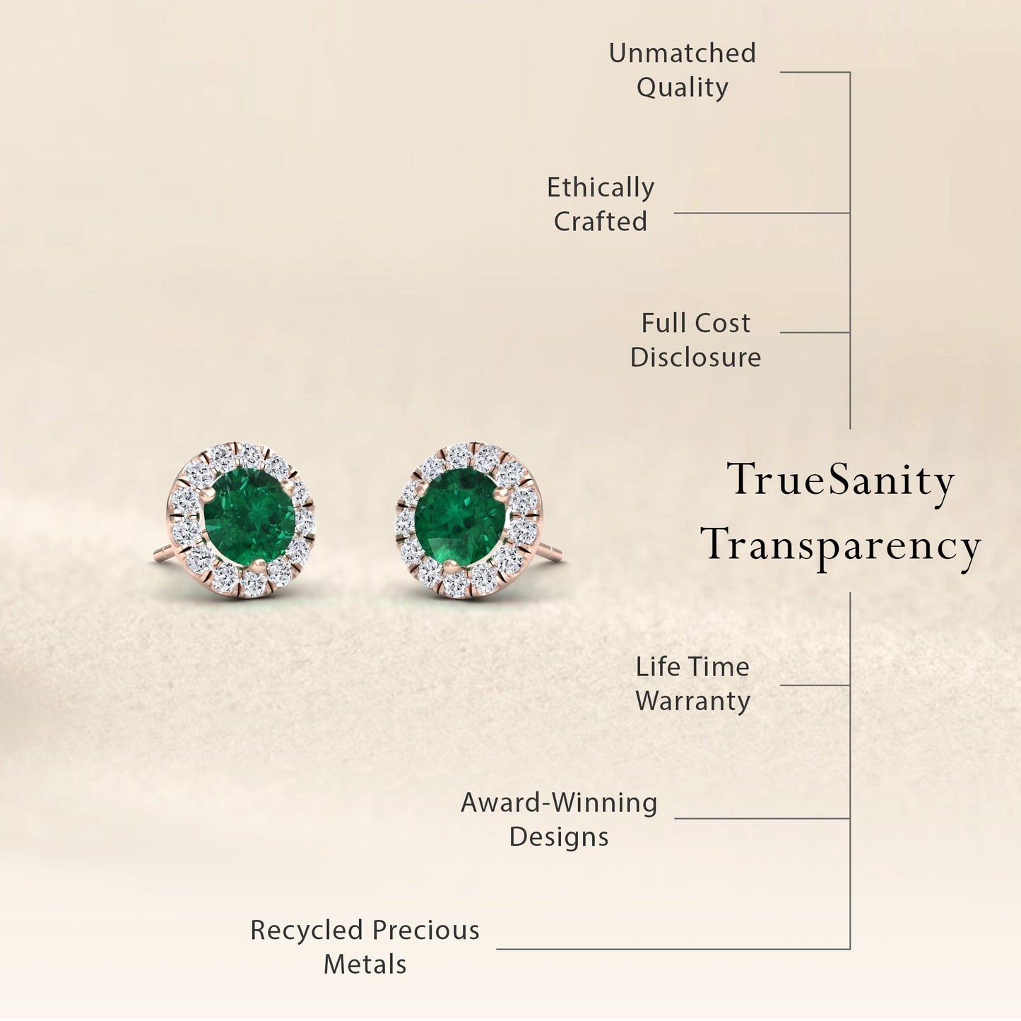 Emerald & Diamond Halo Stud Earrings - Elena