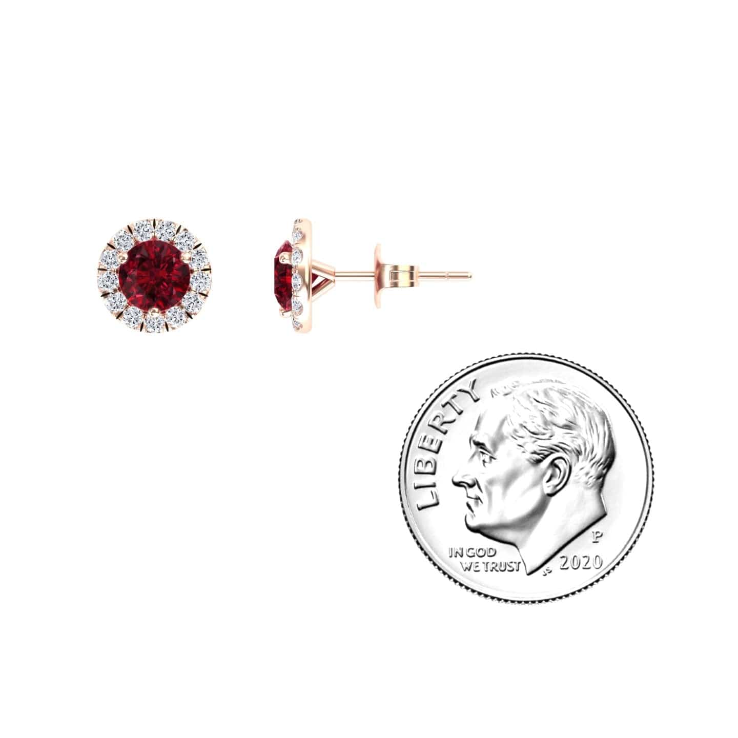 Ruby & Diamond Halo Stud Earrings - Elena