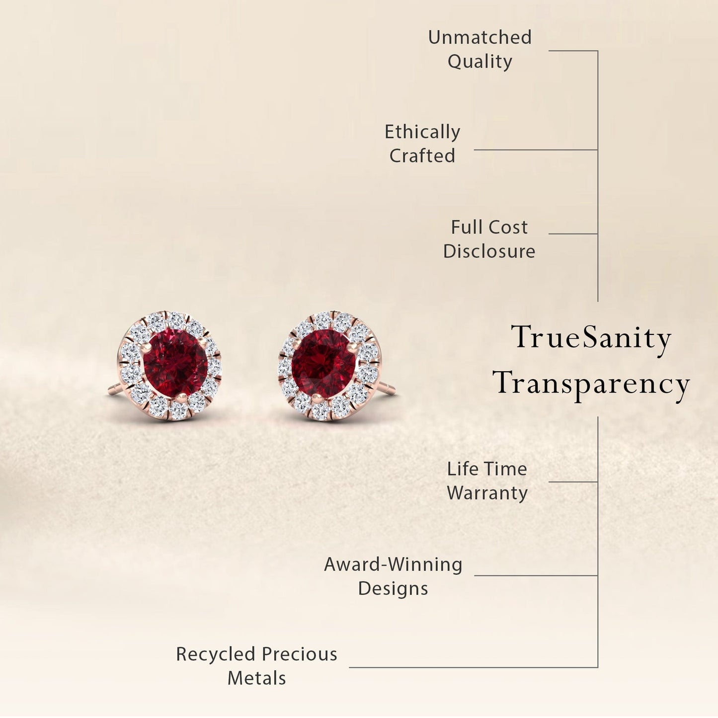 Ruby & Diamond Halo Stud Earrings - Elena