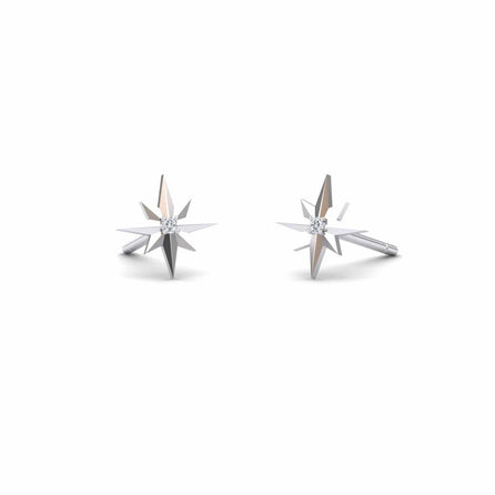 White Diamond North Star Stud Earrings - Monica