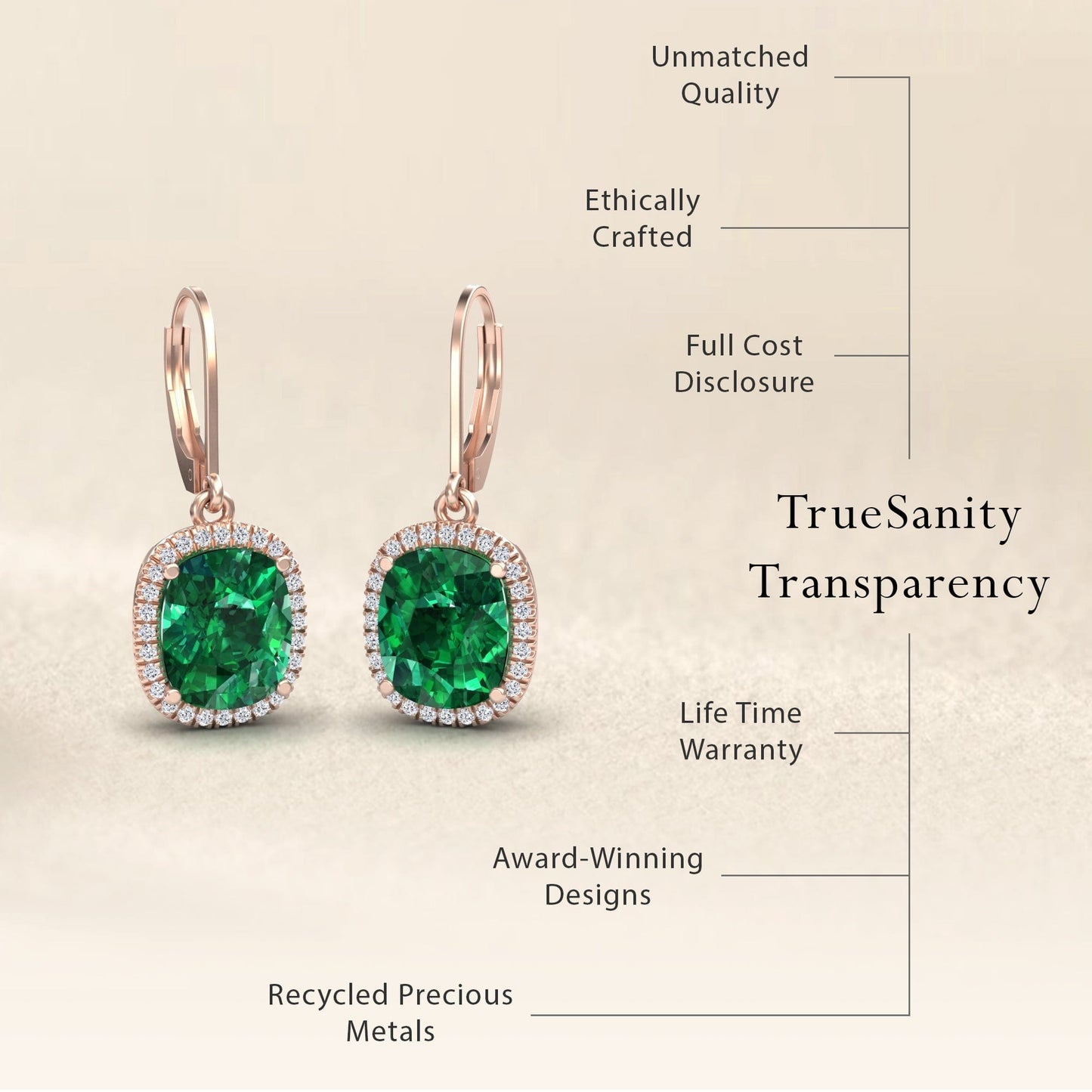 Lab Grown Emerald & Diamond Dangle Earrings - Shereen