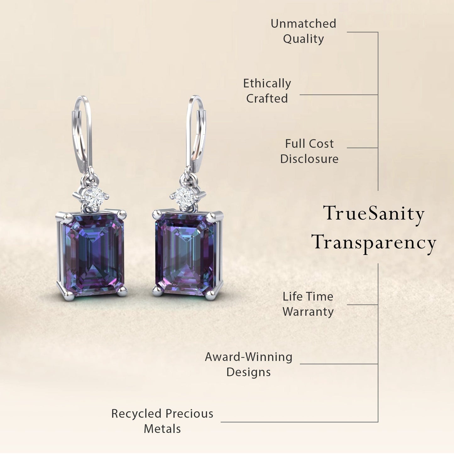 Lab Grown Alexandrite & Diamond Drop Earrings - Varsha