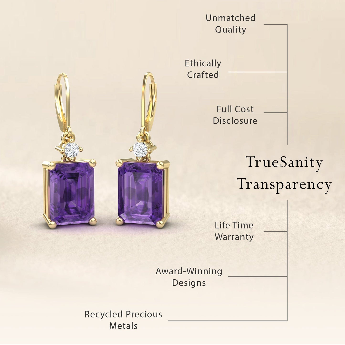 Amethyst & Diamond Drop Earrings - Varsha
