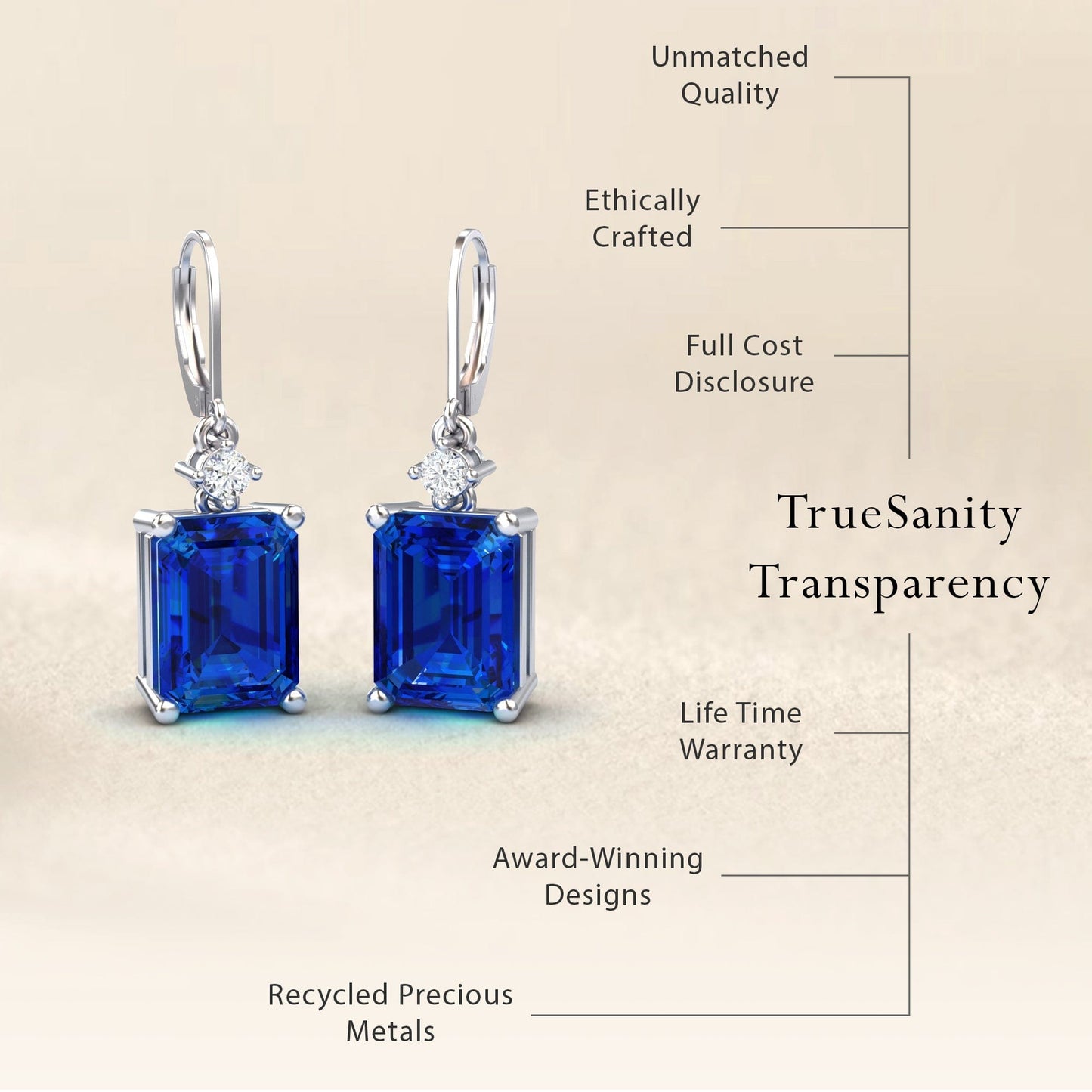 Lab Grown Blue Sapphire & Diamond Drop Earrings - Varsha