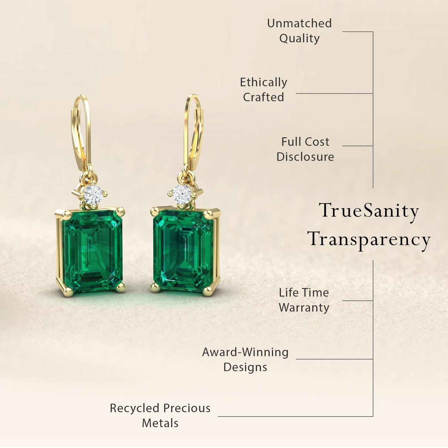 Lab Grown Emerald & Diamond Drop Earrings - Varsha