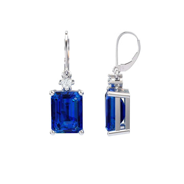 Lab Grown Blue Sapphire & Diamond Drop Earrings - Varsha