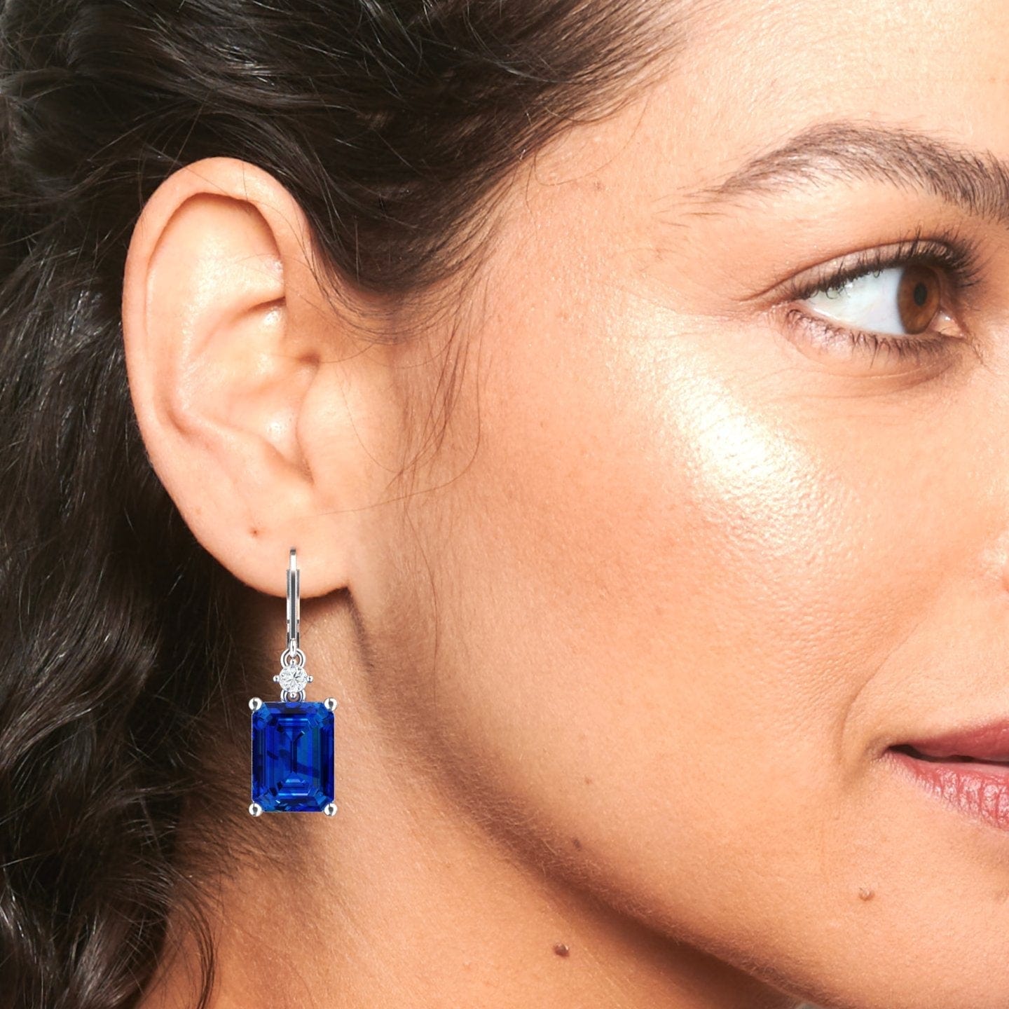 Lab Grown Blue Sapphire & Diamond Drop Earrings - Varsha