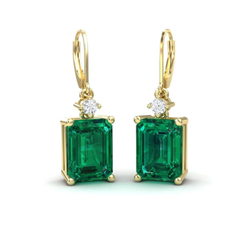 Lab Grown Emerald & Diamond Drop Earrings - Varsha