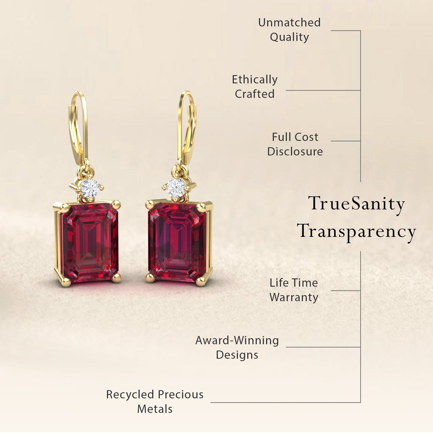 Lab Grown Ruby & Diamond Drop Earrings - Varsha