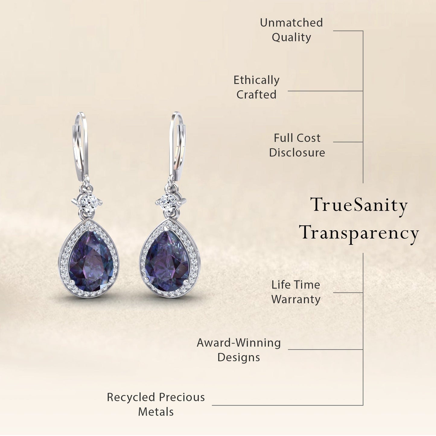 Lab Grown Alexandrite & Diamond Halo Earrings - Ana