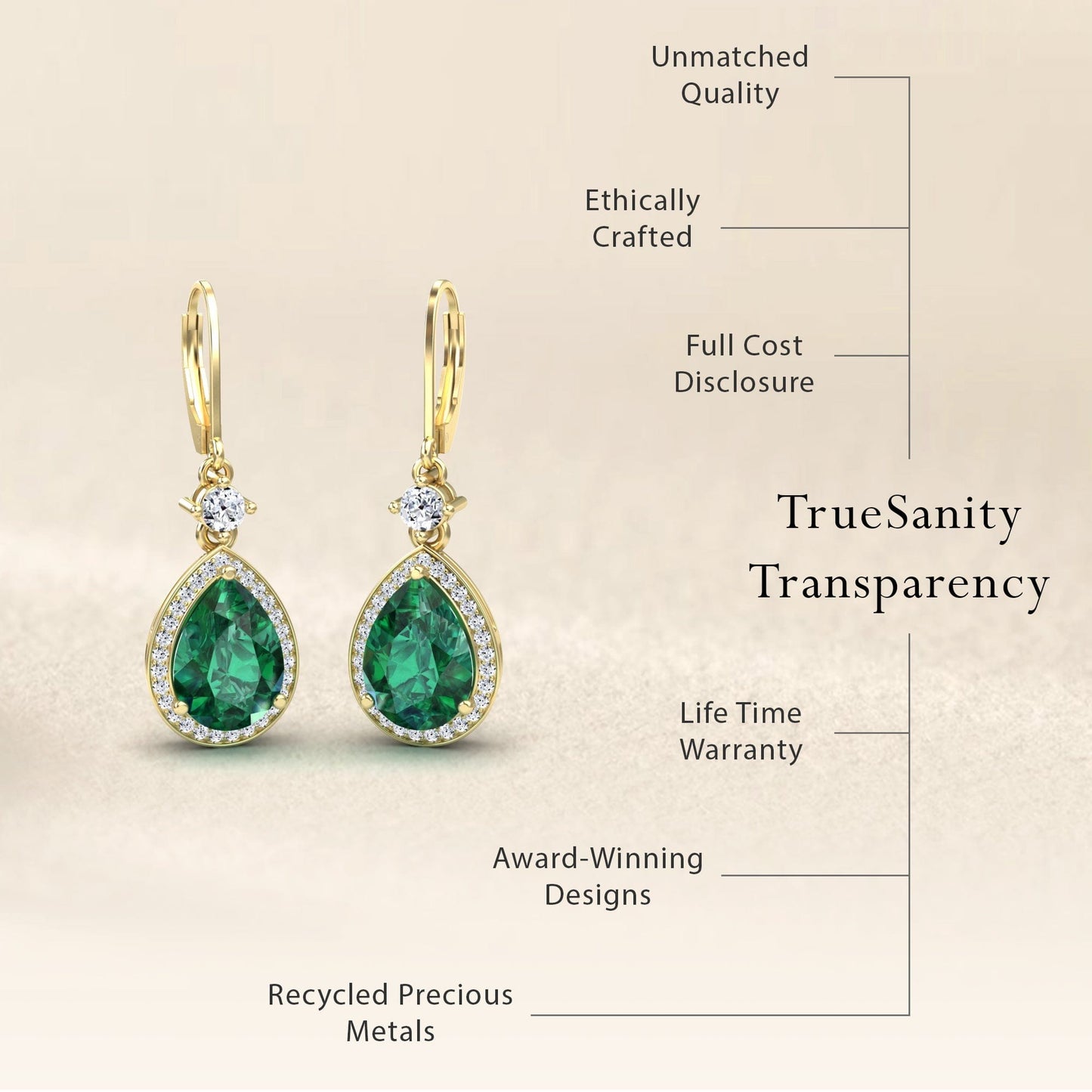 Lab Grown Emerald & Diamond Halo Earrings - Ana