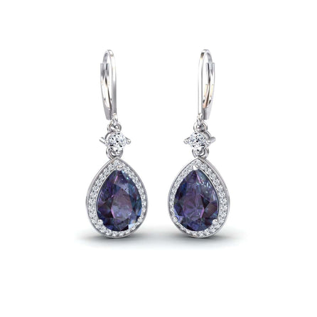 Lab Grown Alexandrite & Diamond Halo Earrings - Ana