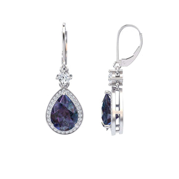 Lab Grown Alexandrite & Diamond Halo Earrings - Ana