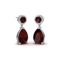 Garnet & Diamond Drop Earrings - Celia