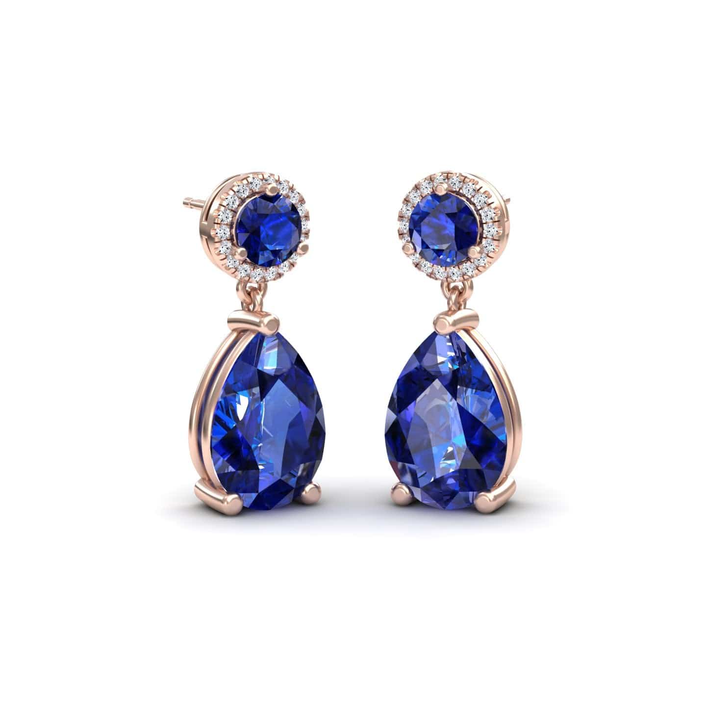 Lab Grown Blue Sapphire & Diamond Drop Earrings - Celia