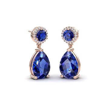 Lab Grown Blue Sapphire & Diamond Drop Earrings - Celia