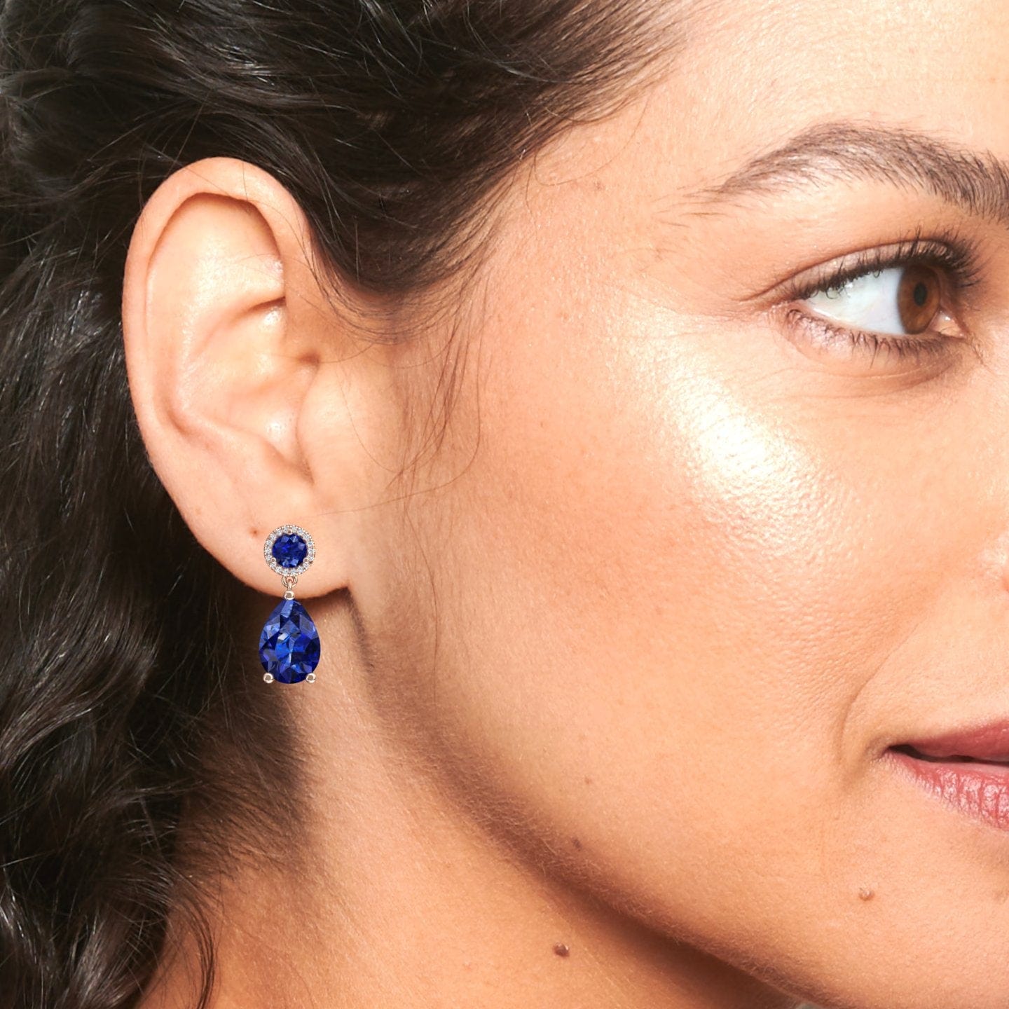Lab Grown Blue Sapphire & Diamond Drop Earrings - Celia