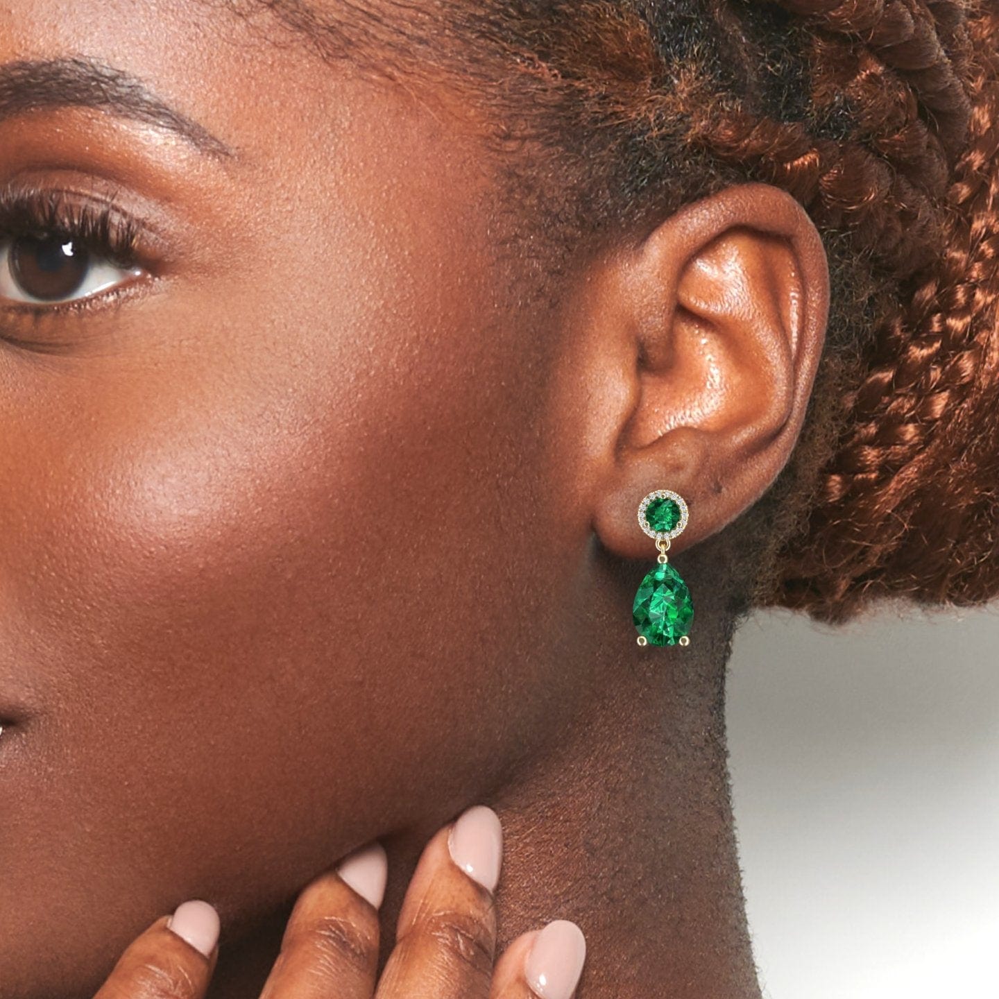 Lab Grown Emerald & Diamond Drop Earrings - Celia