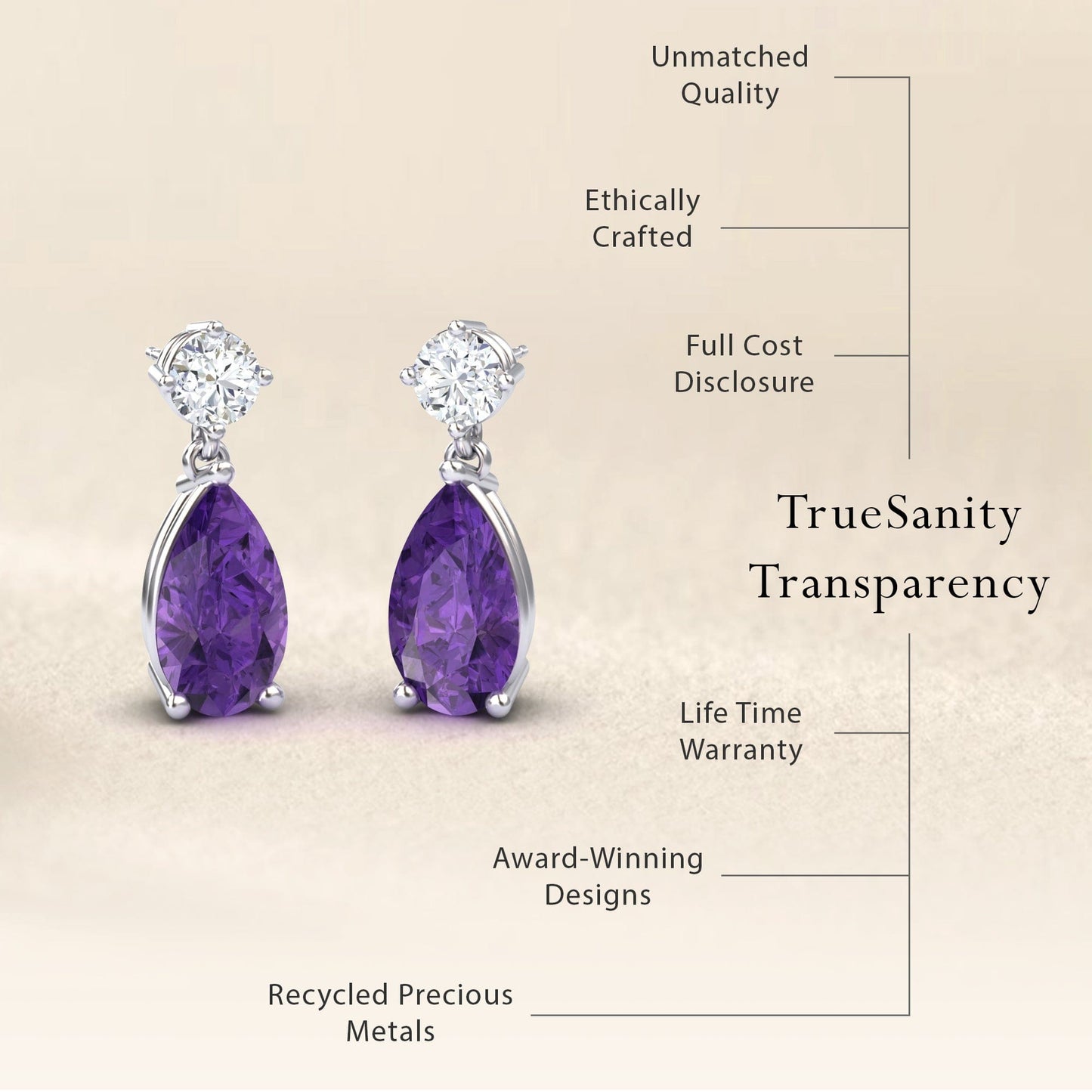 Amethyst & Diamond Drop Earrings - Emma