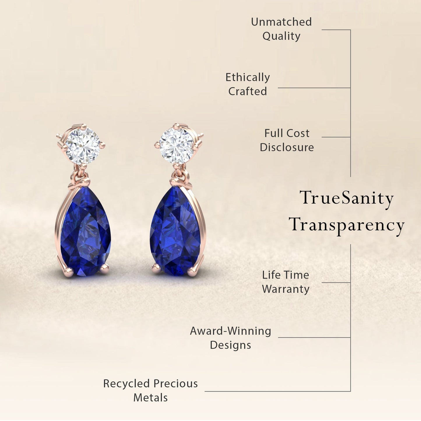Lab Grown Blue Sapphire & Diamond Drop Earrings - Emma