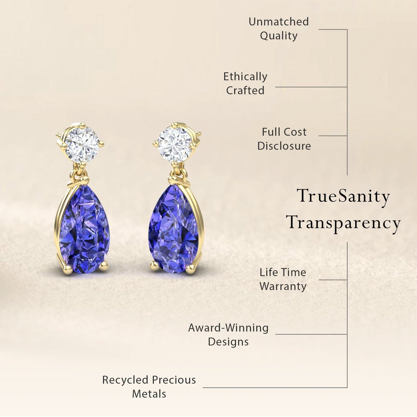 Lab Grown Tanzanite & Diamond Drop Earrings - Emma