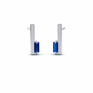 Blue Sapphire & Diamond Vertical Bar Stud Earrings - Fatima