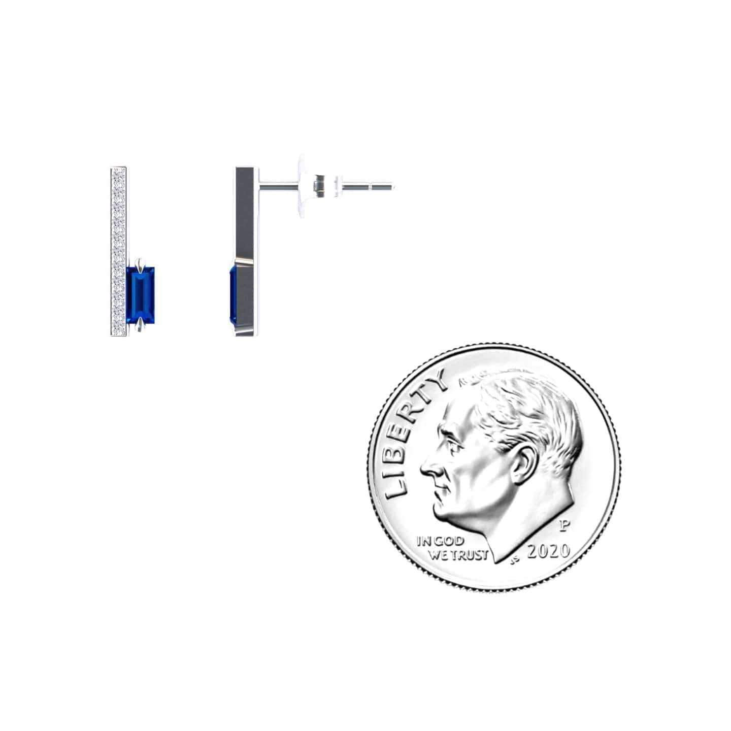 Blue Sapphire & Diamond Vertical Bar Stud Earrings - Fatima