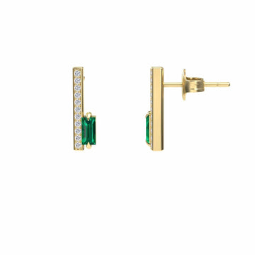 Emerald & Diamond Vertical Bar Stud Earrings - Fatima