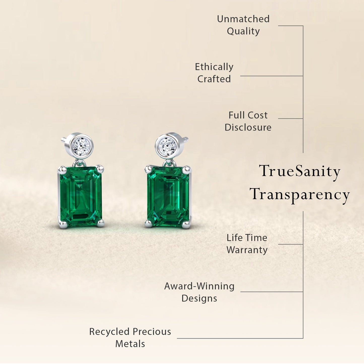 Lab Grown Emerald & White Diamond Drop Earrings - Gracia