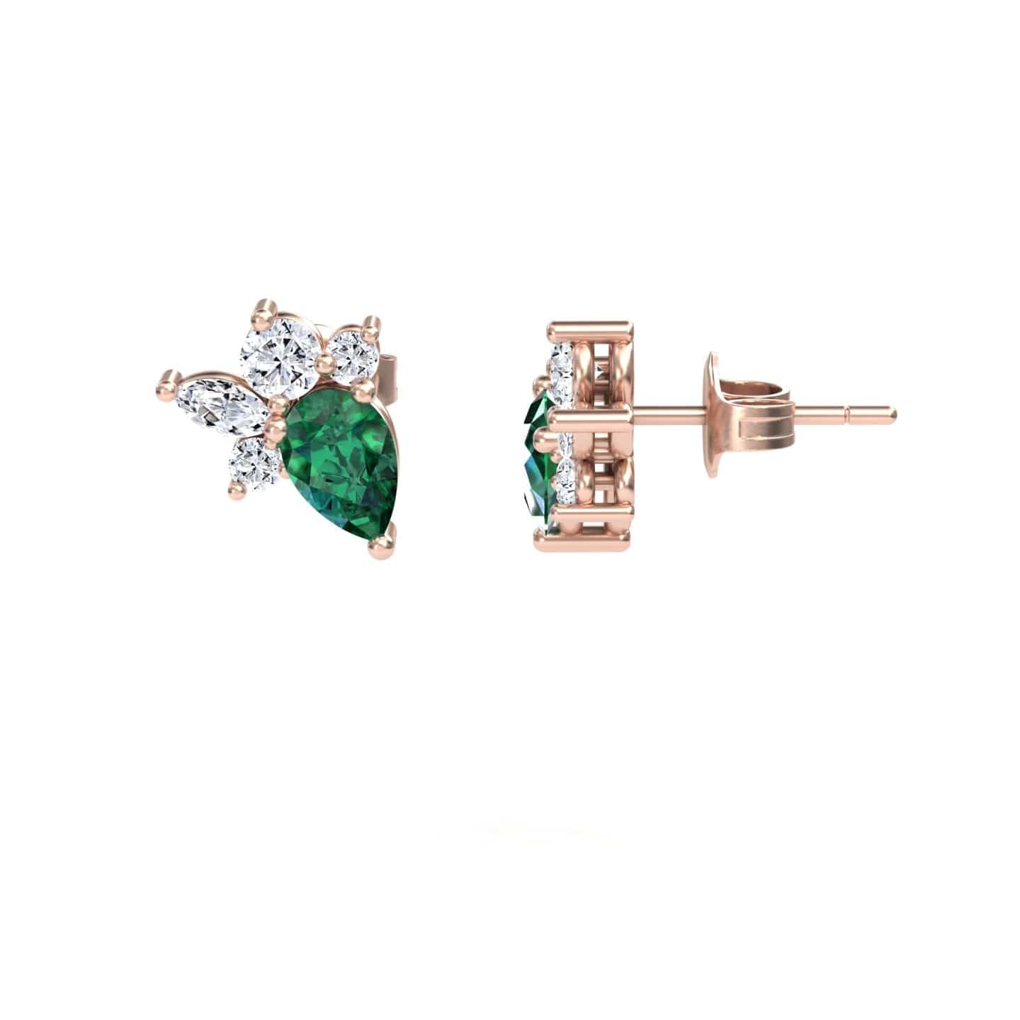 Emerald & Diamond Cluster Stud Earrings - Joan