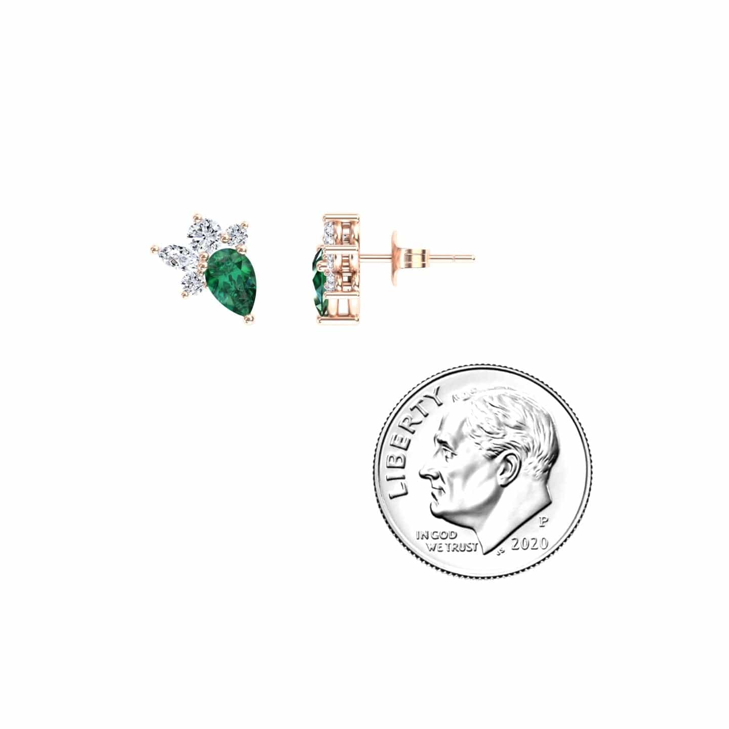 Emerald & Diamond Cluster Stud Earrings - Joan