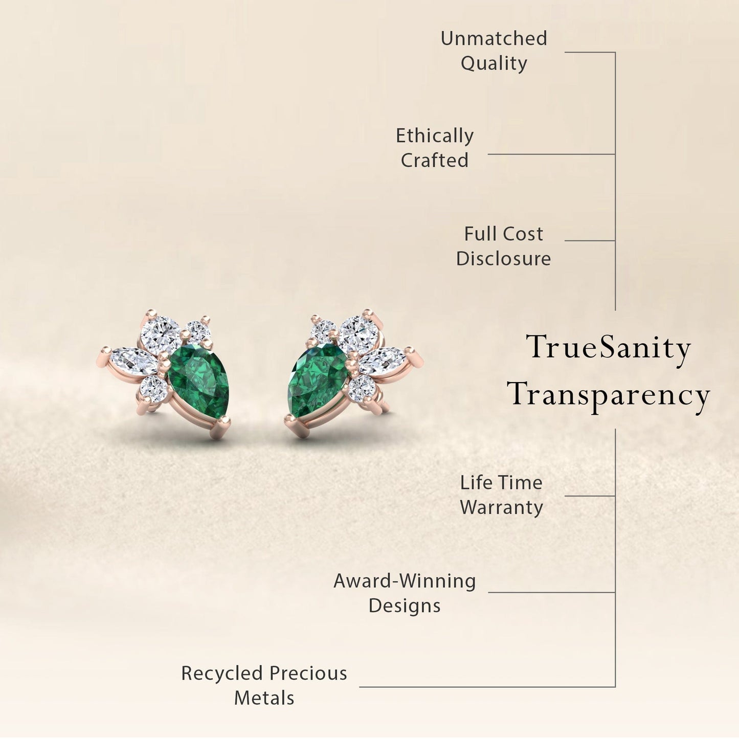 Emerald & Diamond Cluster Stud Earrings - Joan