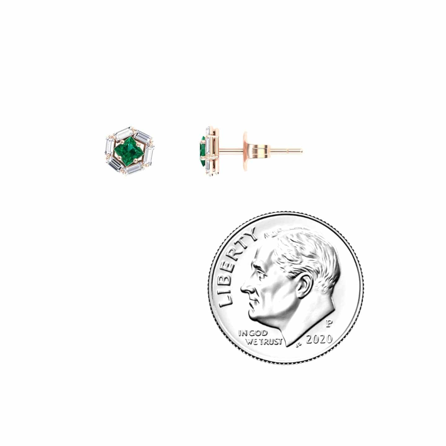 Emerald & Diamond Hexagon Halo Stud Earrings - Kiara