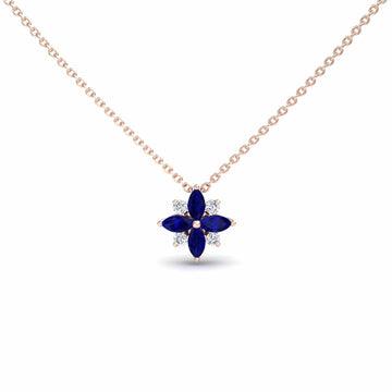 Blue Sapphire & Diamond Flower Necklace - Keira