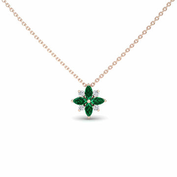 Emerald & Diamond Flower Necklace - Keira