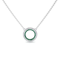 Emerald & Diamond Double Halo Circle Necklace - Mona