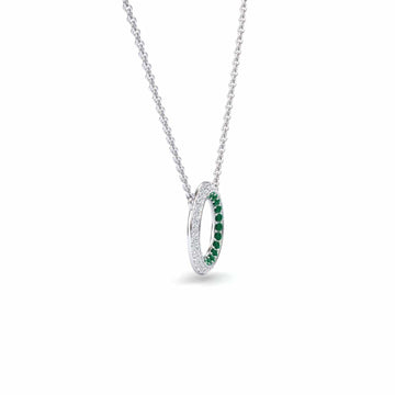 Emerald & Diamond Double Halo Circle Necklace - Mona