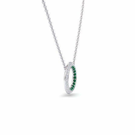 Emerald & Diamond Double Halo Circle Necklace - Mona