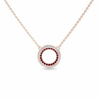 Ruby & Diamond Double Halo Circle Necklace - Mona