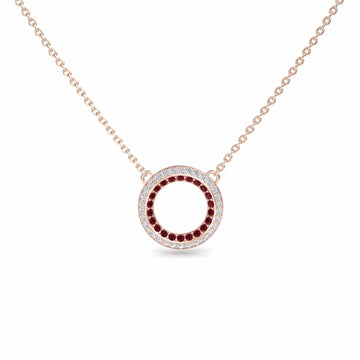 Ruby & Diamond Double Halo Circle Necklace - Mona